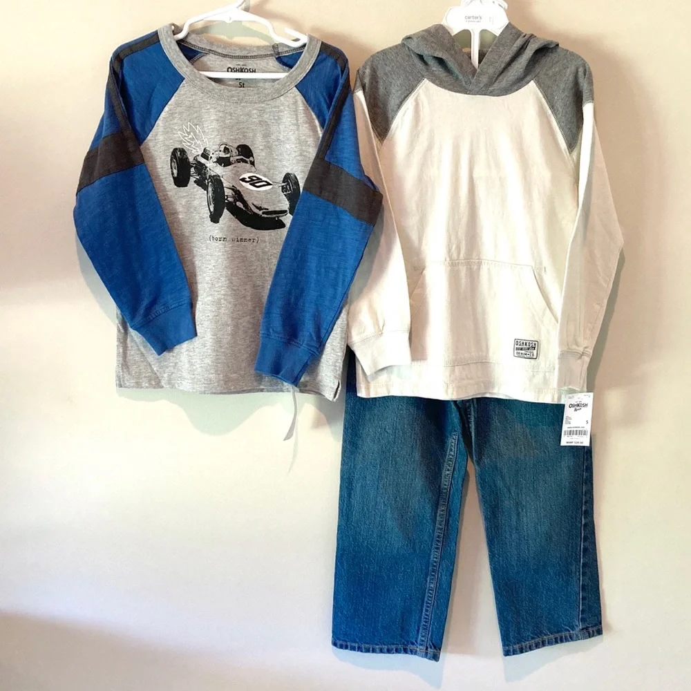 NWT Oshkosh jeans and 2 long sleeve tees Size 5